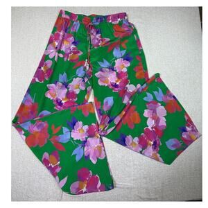 Johnny Was Women Medium Green NWT Nadine Silk Floral Pull On Vacation Pants